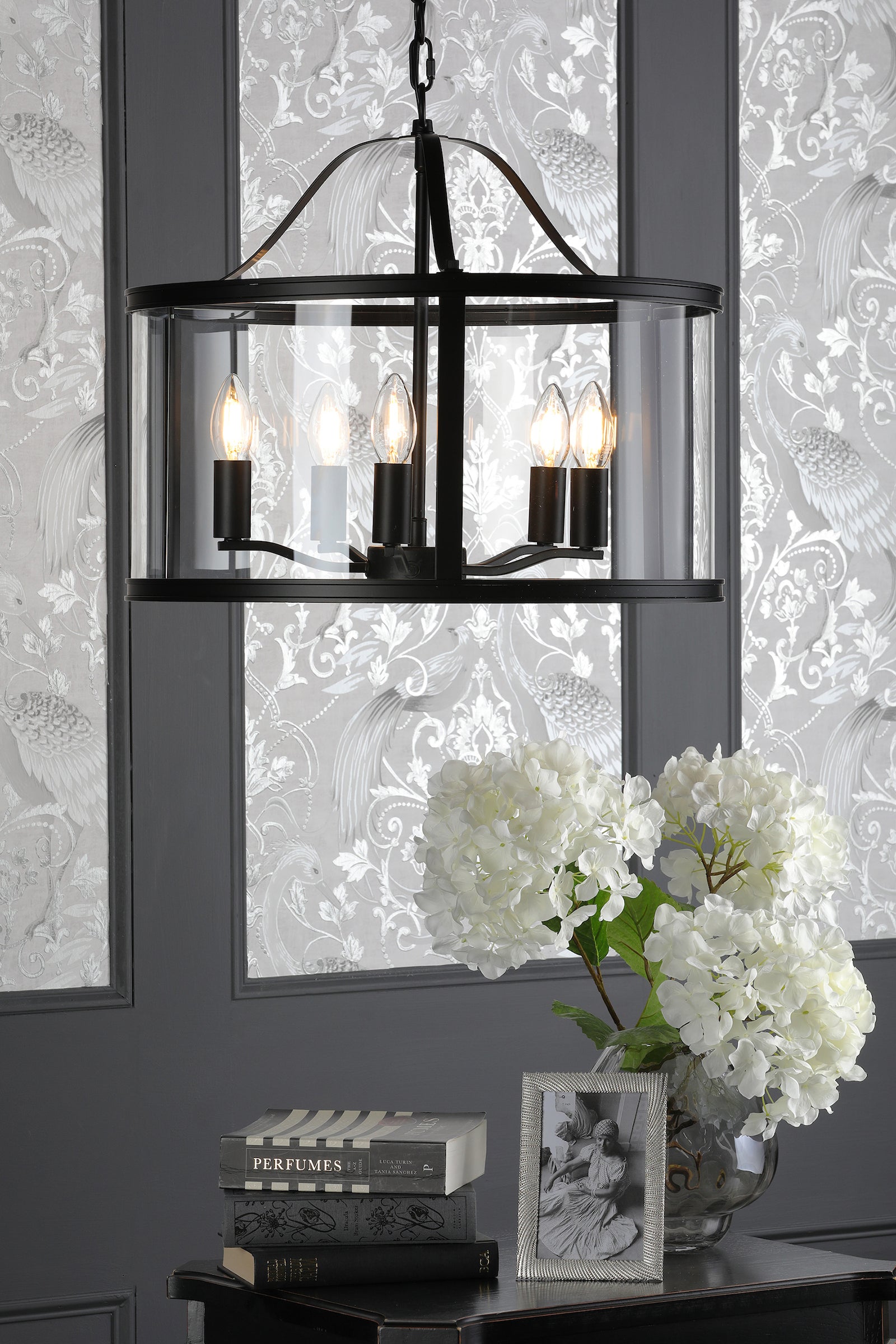 Laura Ashley Harrington 5 Luci Pendant Nero Opaco