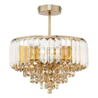 Laura Ashley Vienna Lampada da Soffitto Semi-Flush a 3 Luci Cristallo Champagne e Ottone Antico