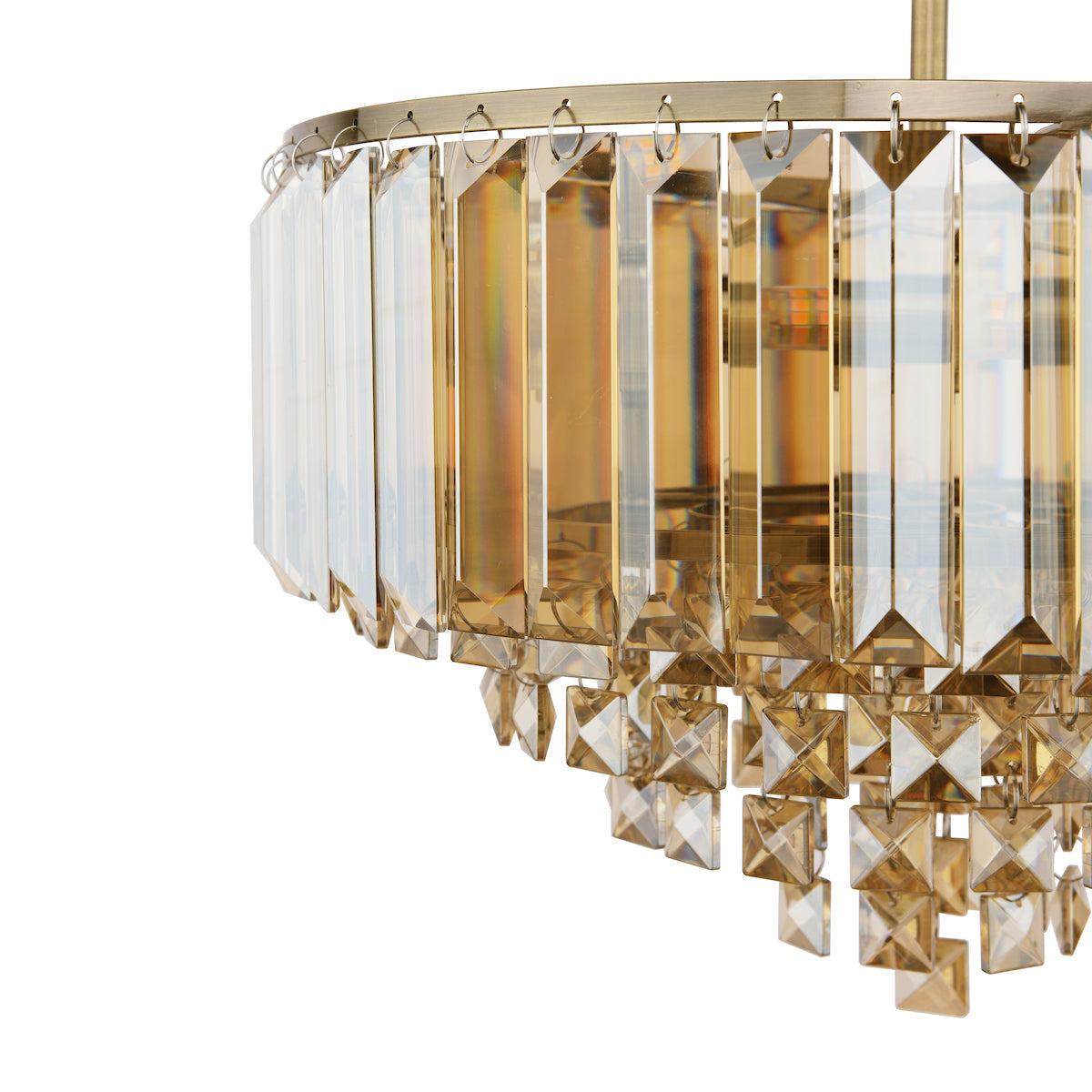 Laura Ashley Vienna Lampada da Soffitto Semi-Flush a 3 Luci Cristallo Champagne e Ottone Antico