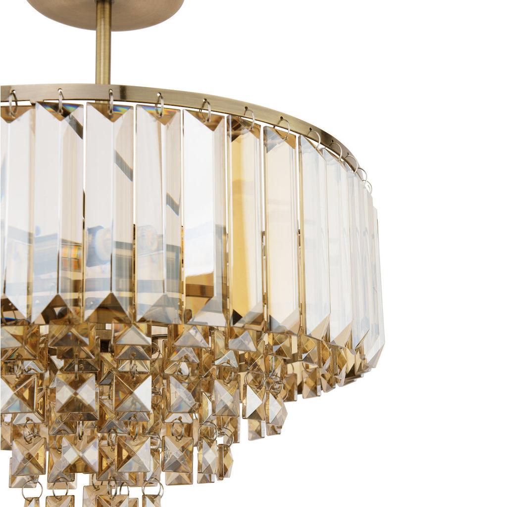 Laura Ashley Vienna Lampada da Soffitto Semi-Flush a 3 Luci Cristallo Champagne e Ottone Antico