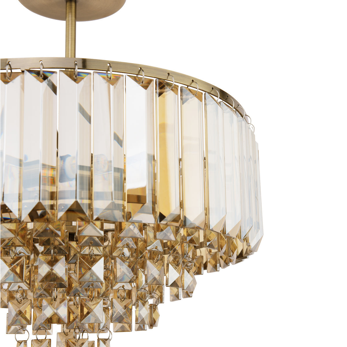 Laura Ashley Vienna Lampada da Soffitto Semi-Flush a 3 Luci Cristallo Champagne e Ottone Antico