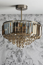 Laura Ashley Vienna Lampada da Soffitto Semi-Flush a 3 Luci Cristallo Champagne e Ottone Antico