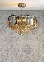Laura Ashley Vienna Lampada da Soffitto Semi-Flush a 3 Luci Cristallo Champagne e Ottone Antico