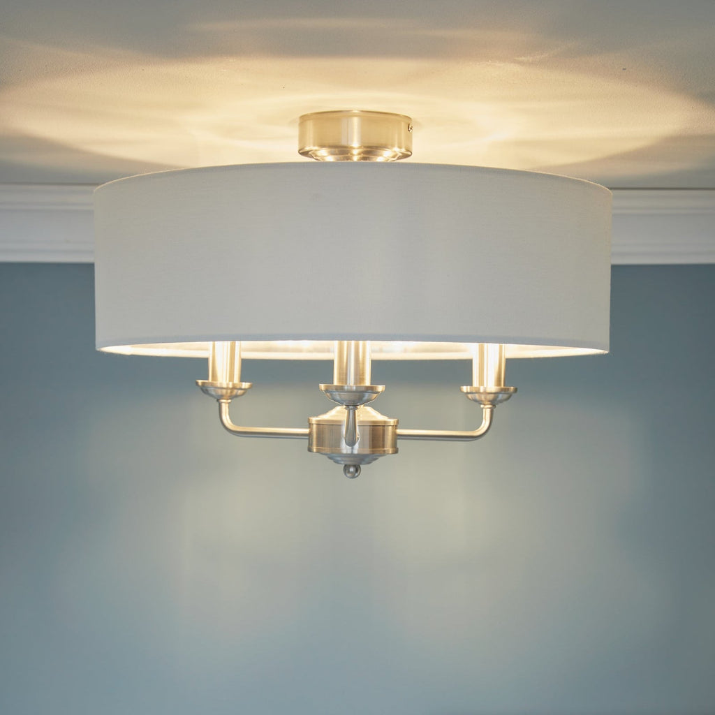 Laura Ashley Sorrento 3 Luci Semi-Flush Nichel Satinato con Ombra Naturale
