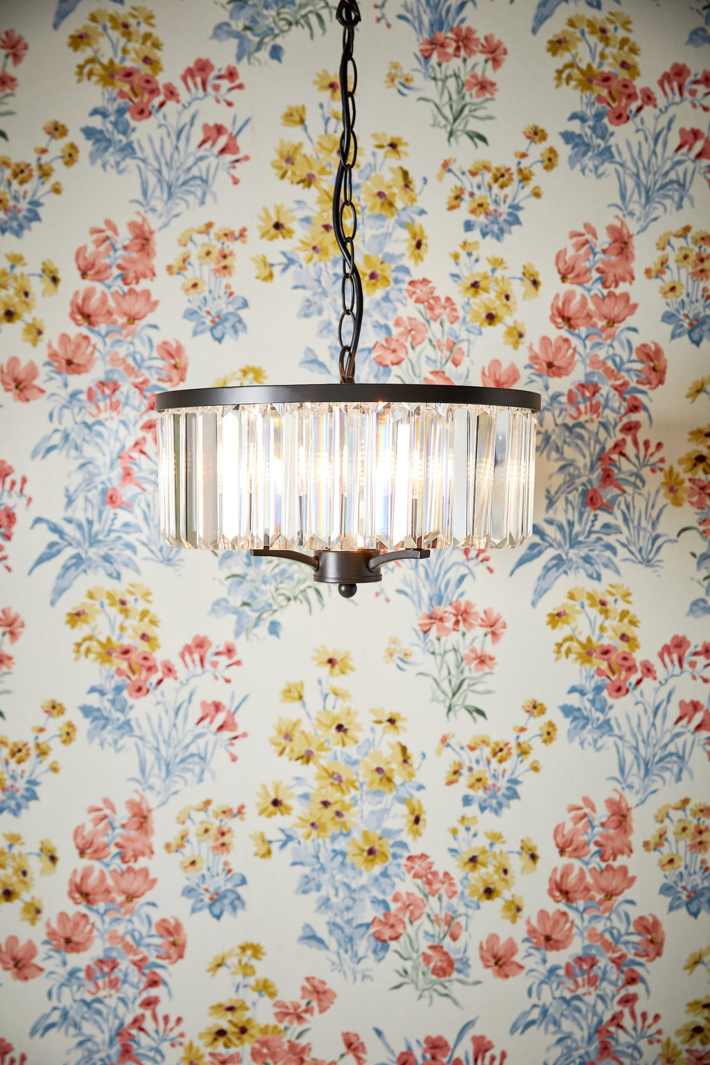 Laura Ashley Elkwood Lampadario a 3 Luci in Cristallo e Nero