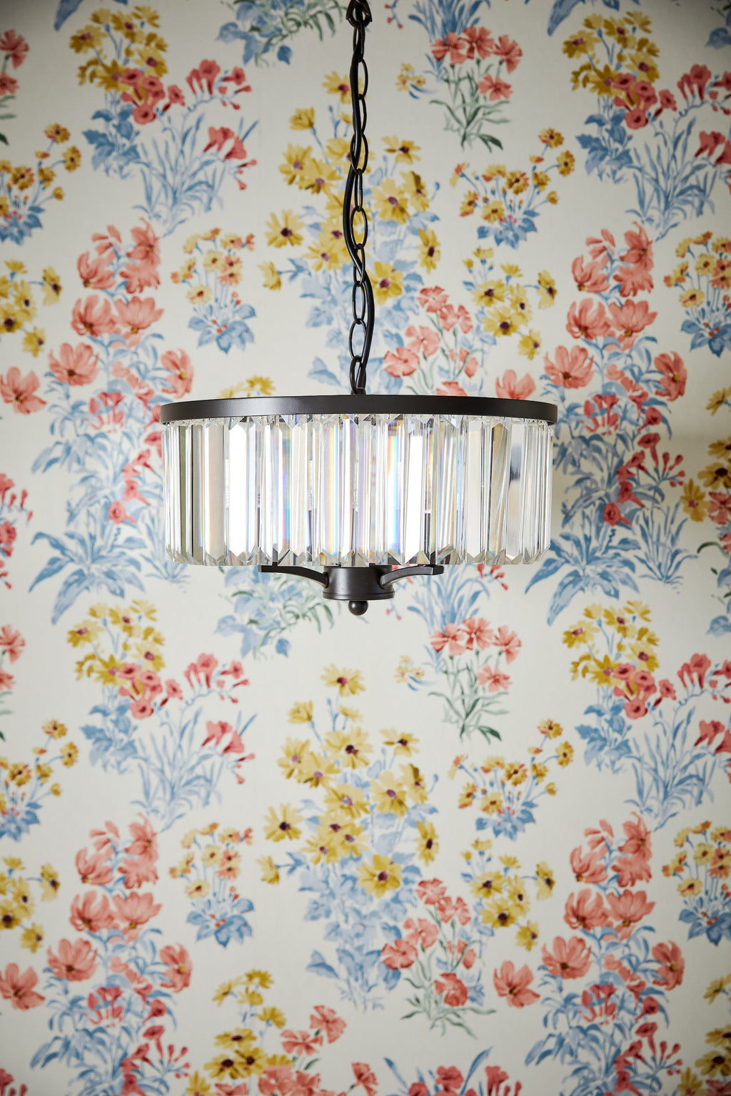 Laura Ashley Elkwood Lampadario a 3 Luci in Cristallo e Nero