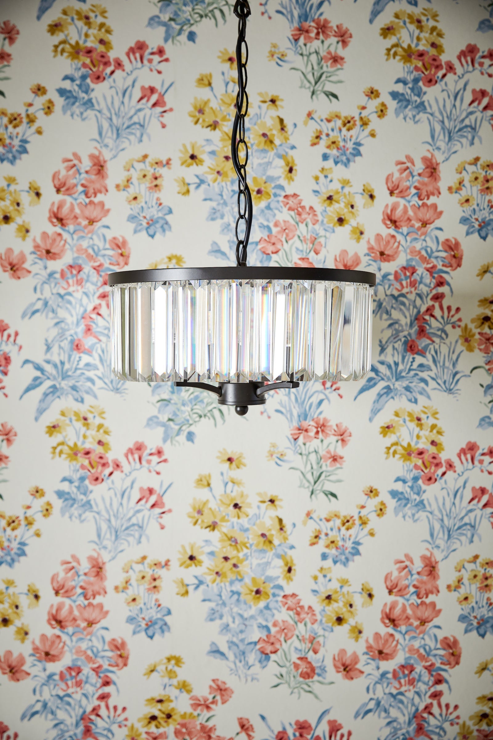 Laura Ashley Elkwood Lampadario a 3 Luci in Cristallo e Nero