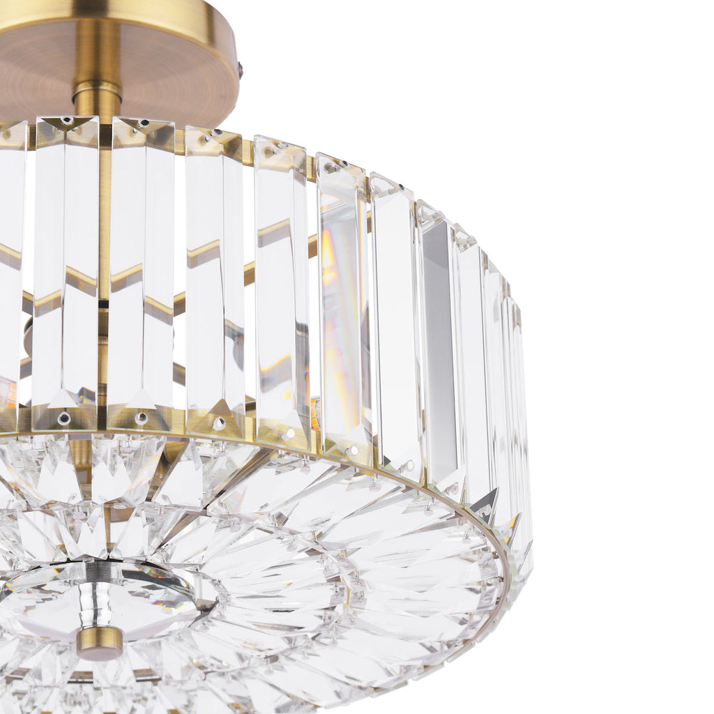 Laura Ashley Fernhurst 3 Luci Semi-Flush in Cristallo e Ottone Antico
