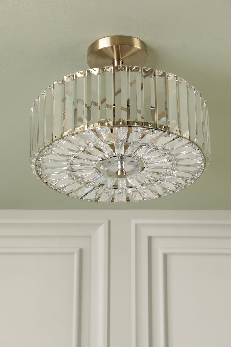 Laura Ashley Fernhurst 3 Luci Semi-Flush in Cristallo e Ottone Antico