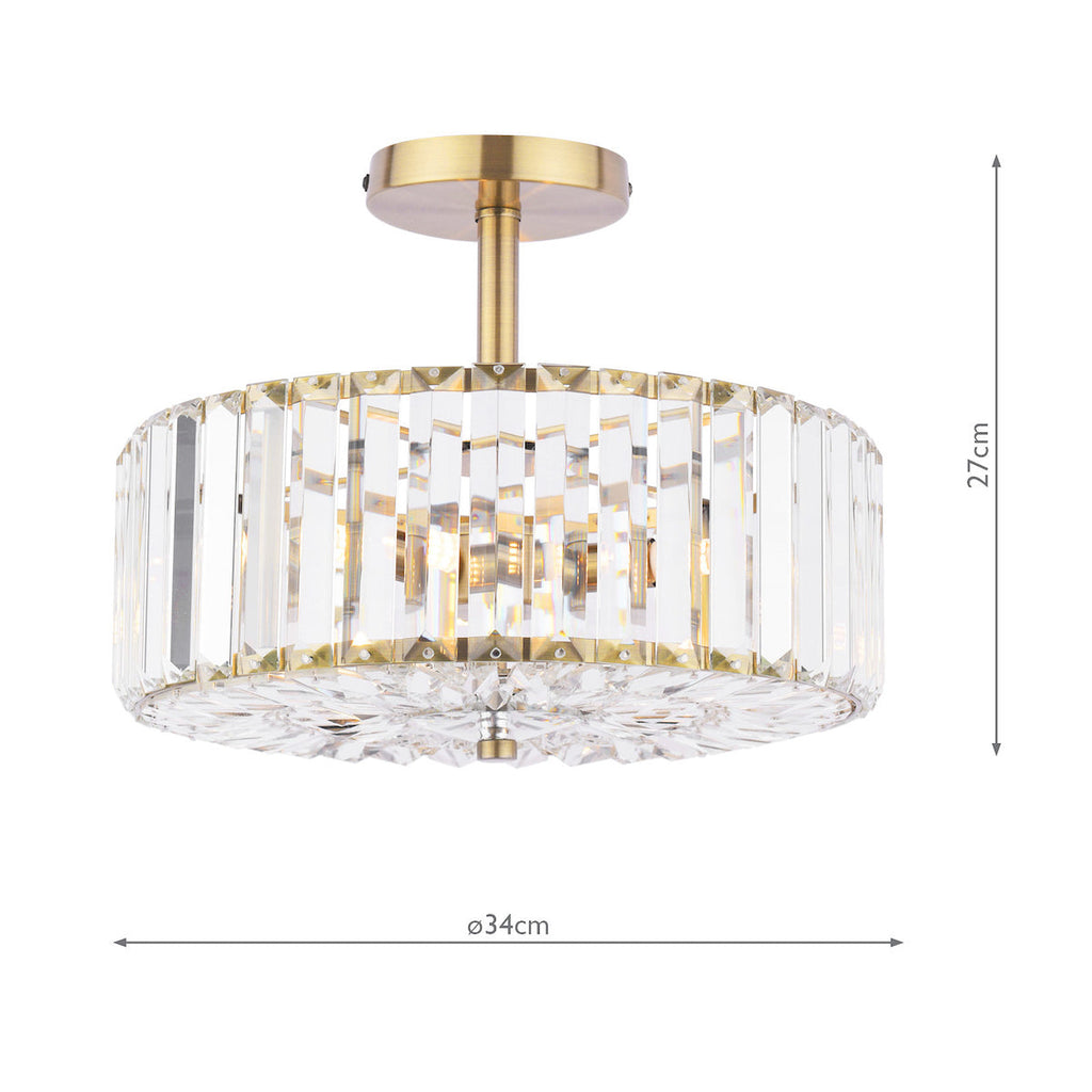 Laura Ashley Fernhurst 3 Luci Semi-Flush in Cristallo e Ottone Antico