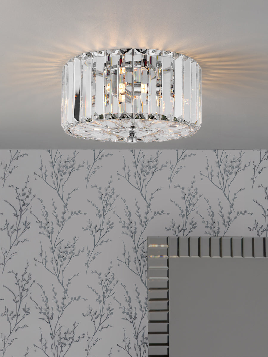 Laura Ashley Fernhurst Piccolo Flush 3 Luce Cristallo e Cromo Lucido