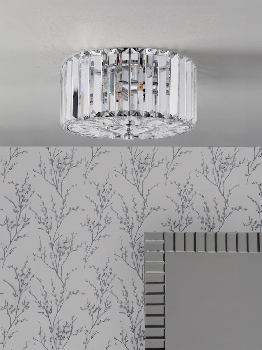 Laura Ashley Fernhurst Piccolo Flush 3 Luce Cristallo e Cromo Lucido