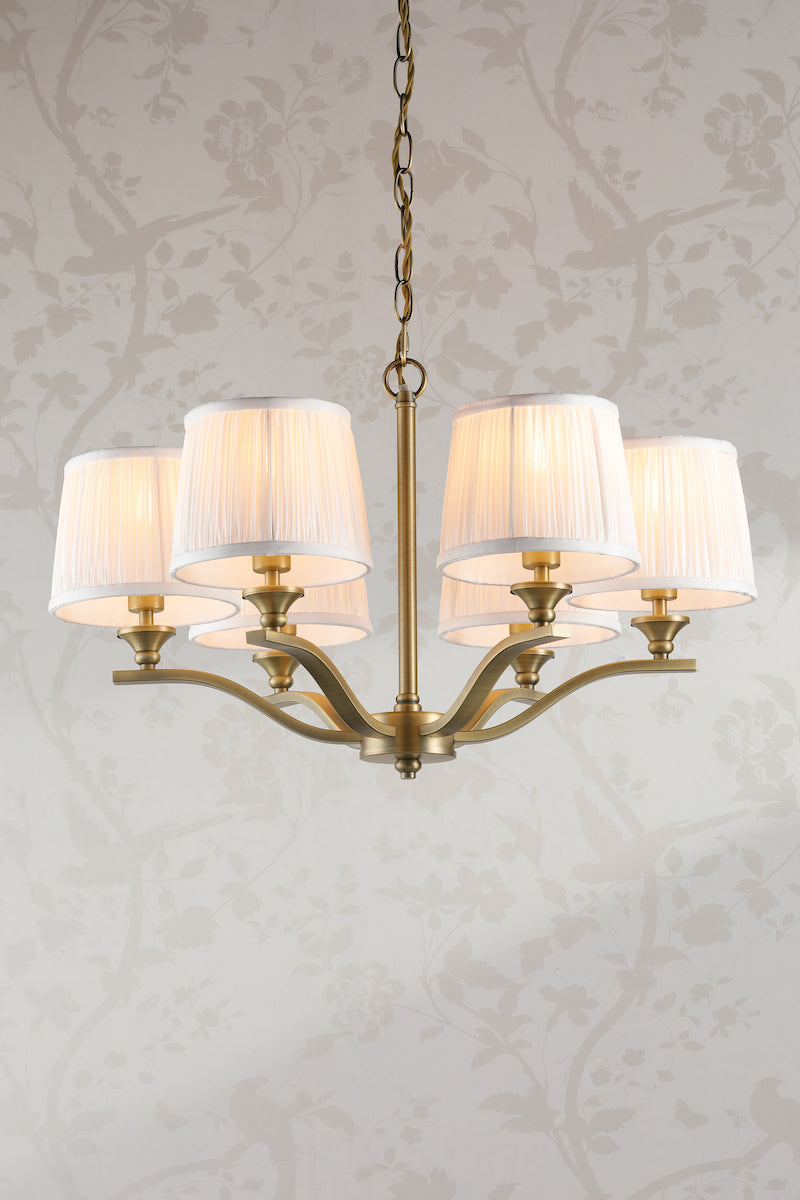 Lampadario Laura Ashley Hemsley a 6 luci in ottone antico opaco con paralume