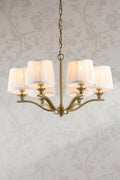 Lampadario Laura Ashley Hemsley a 6 luci in ottone antico opaco con paralume