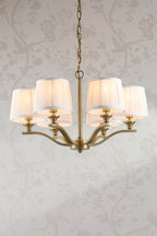 Lampadario Laura Ashley Hemsley a 6 luci in ottone antico opaco con paralume