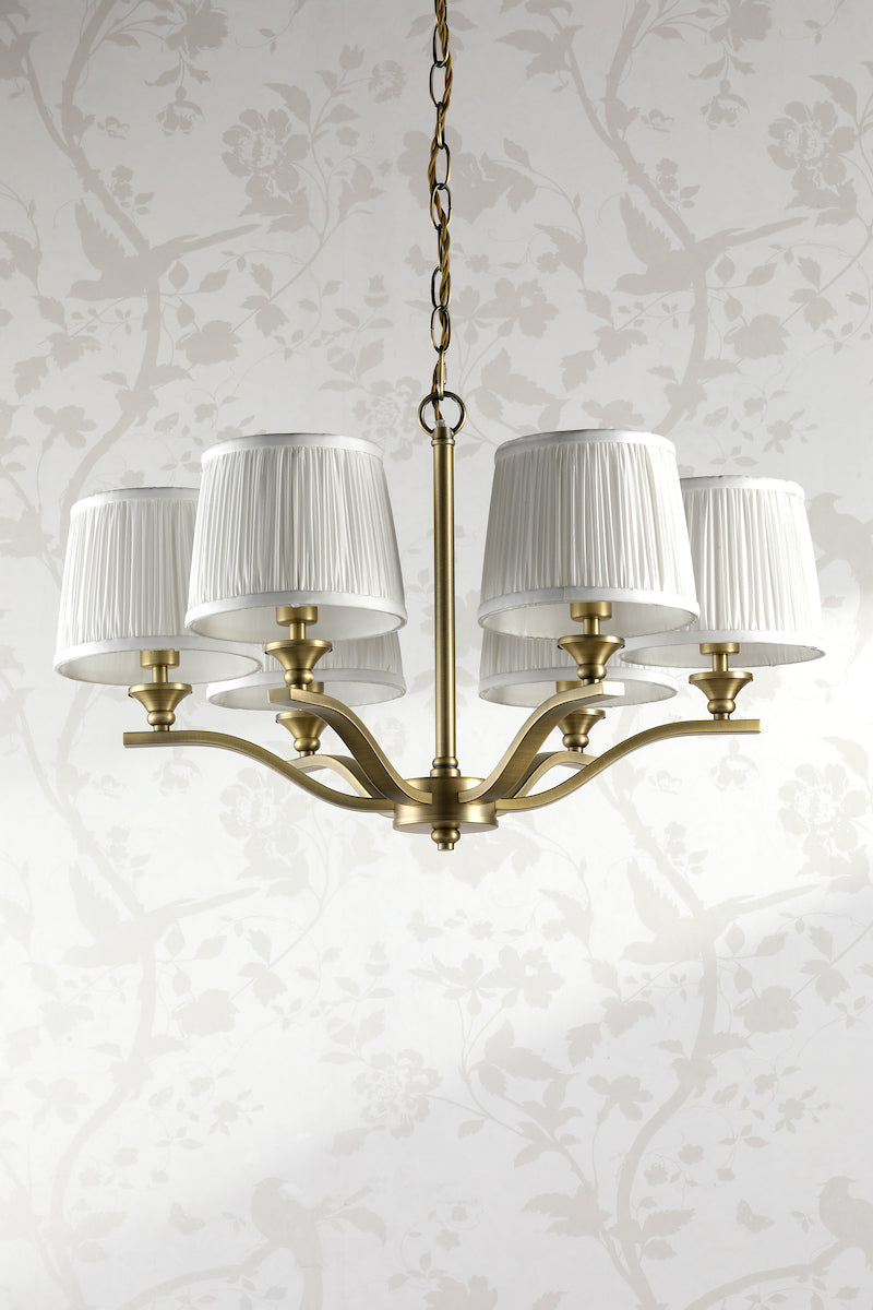 Lampadario Laura Ashley Hemsley a 6 luci in ottone antico opaco con paralume