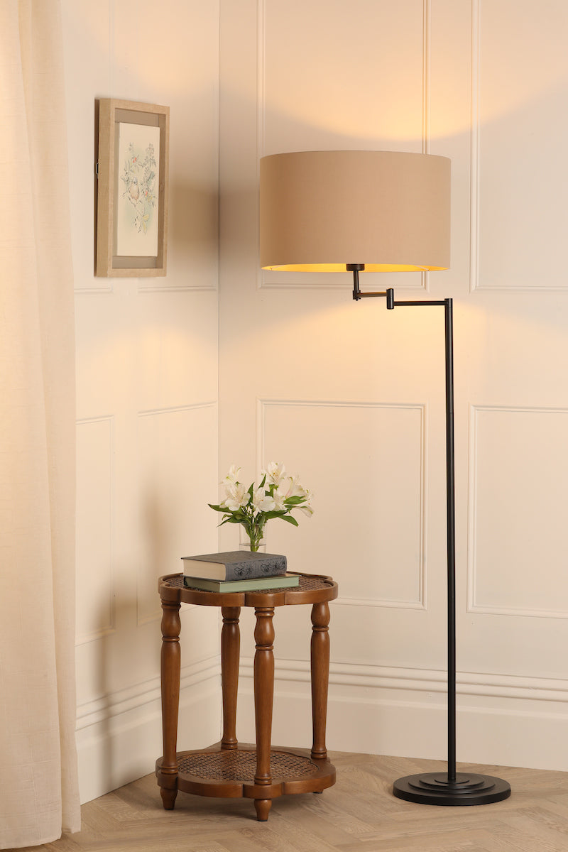 Lampada da Terra Laura Ashley Marlowe Nero Opaco Con Paralume