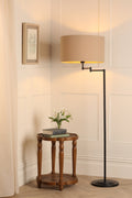 Lampada da Terra Laura Ashley Marlowe Nero Opaco Con Paralume