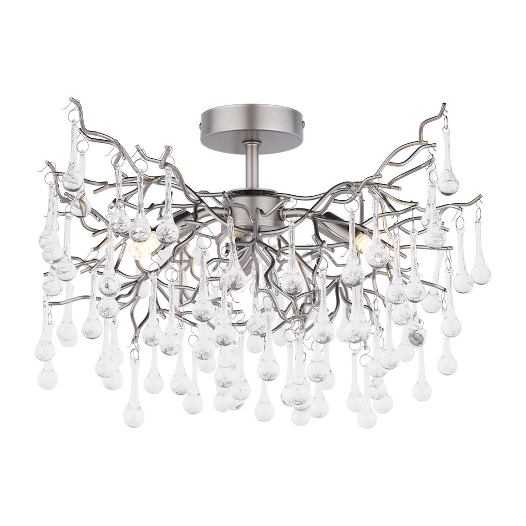 Laura Ashley Willow 3 Luci Semi-Flush in Peltro Satinato e Cristallo
