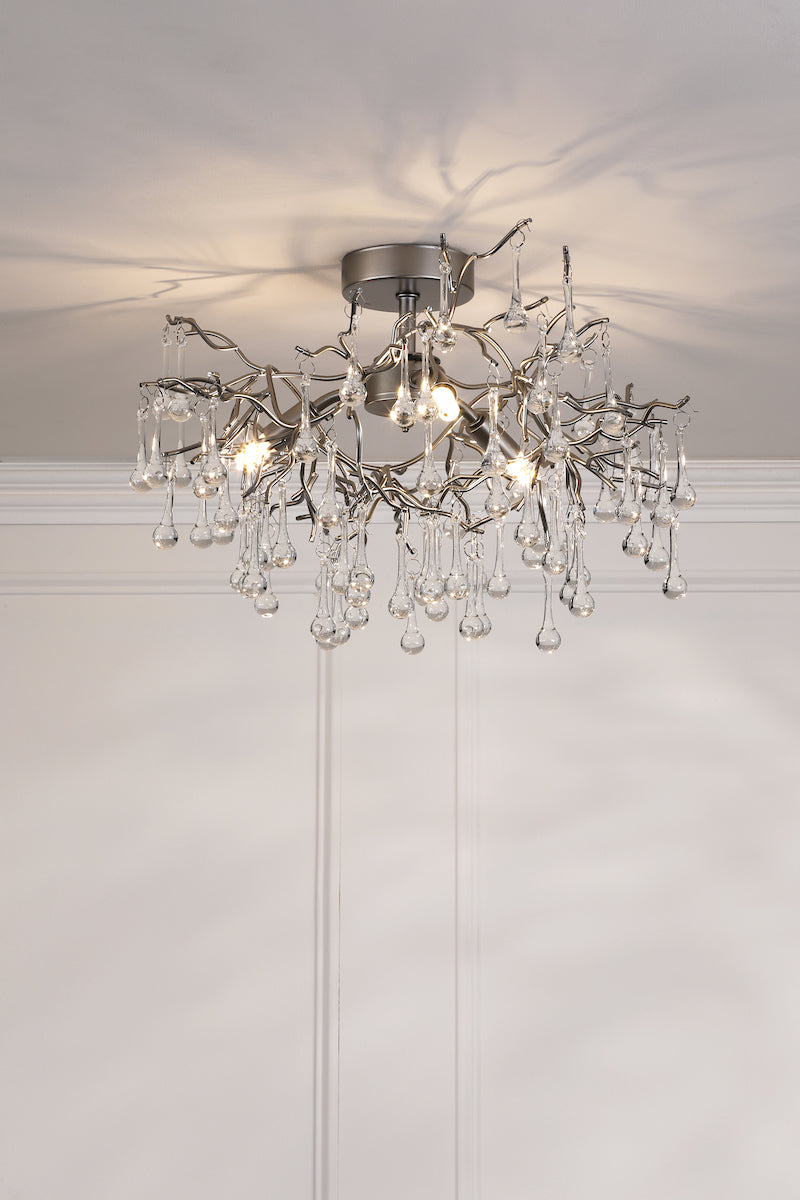 Laura Ashley Willow 3 Luci Semi-Flush in Peltro Satinato e Cristallo