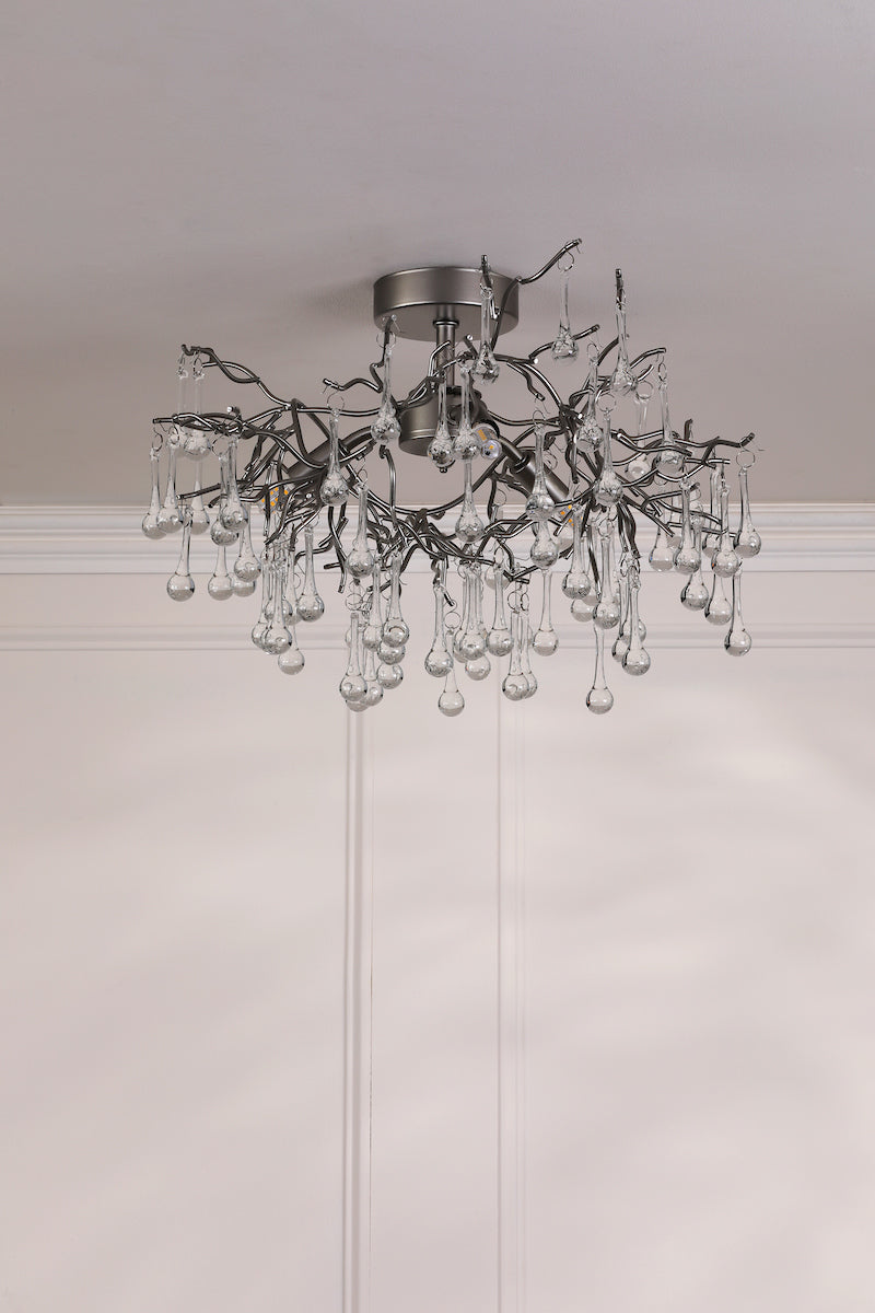 Laura Ashley Willow 3 Luci Semi-Flush in Peltro Satinato e Cristallo
