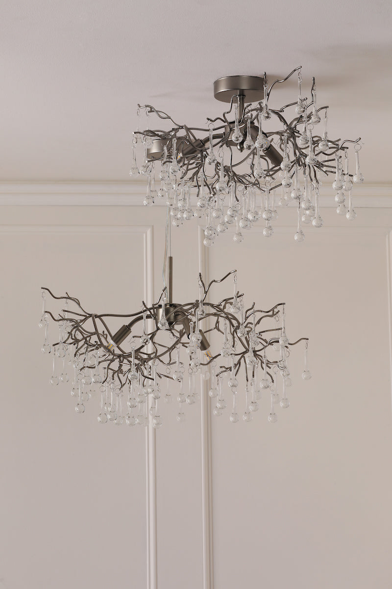Laura Ashley Willow 3 Luci Semi-Flush in Peltro Satinato e Cristallo