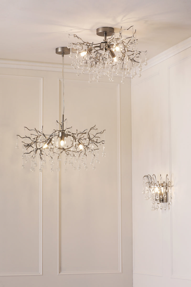 Laura Ashley Willow 3 Luci Semi-Flush in Peltro Satinato e Cristallo