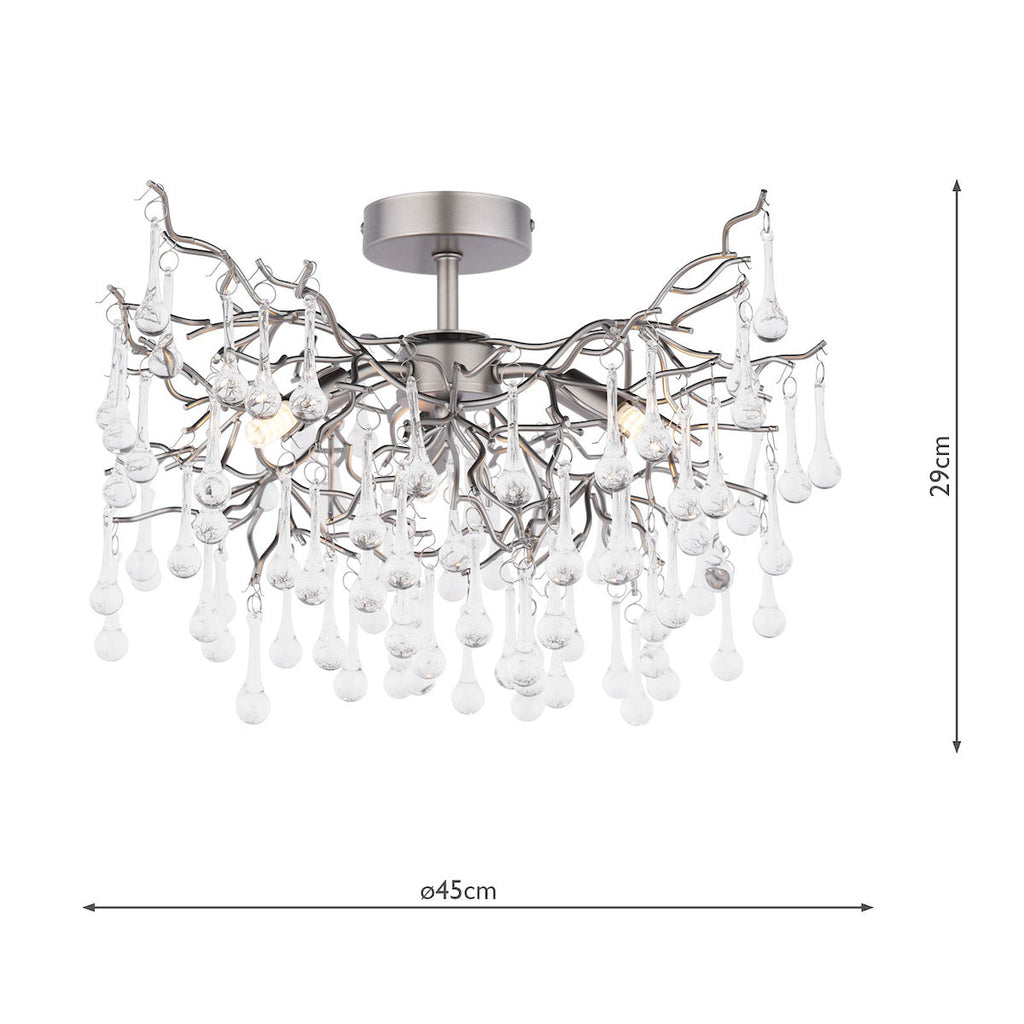 Laura Ashley Willow 3 Luci Semi-Flush in Peltro Satinato e Cristallo