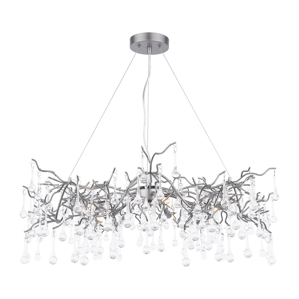 Laura Ashley Willow Lampadario a 5 Luci in Peltro Satinato e Cristallo