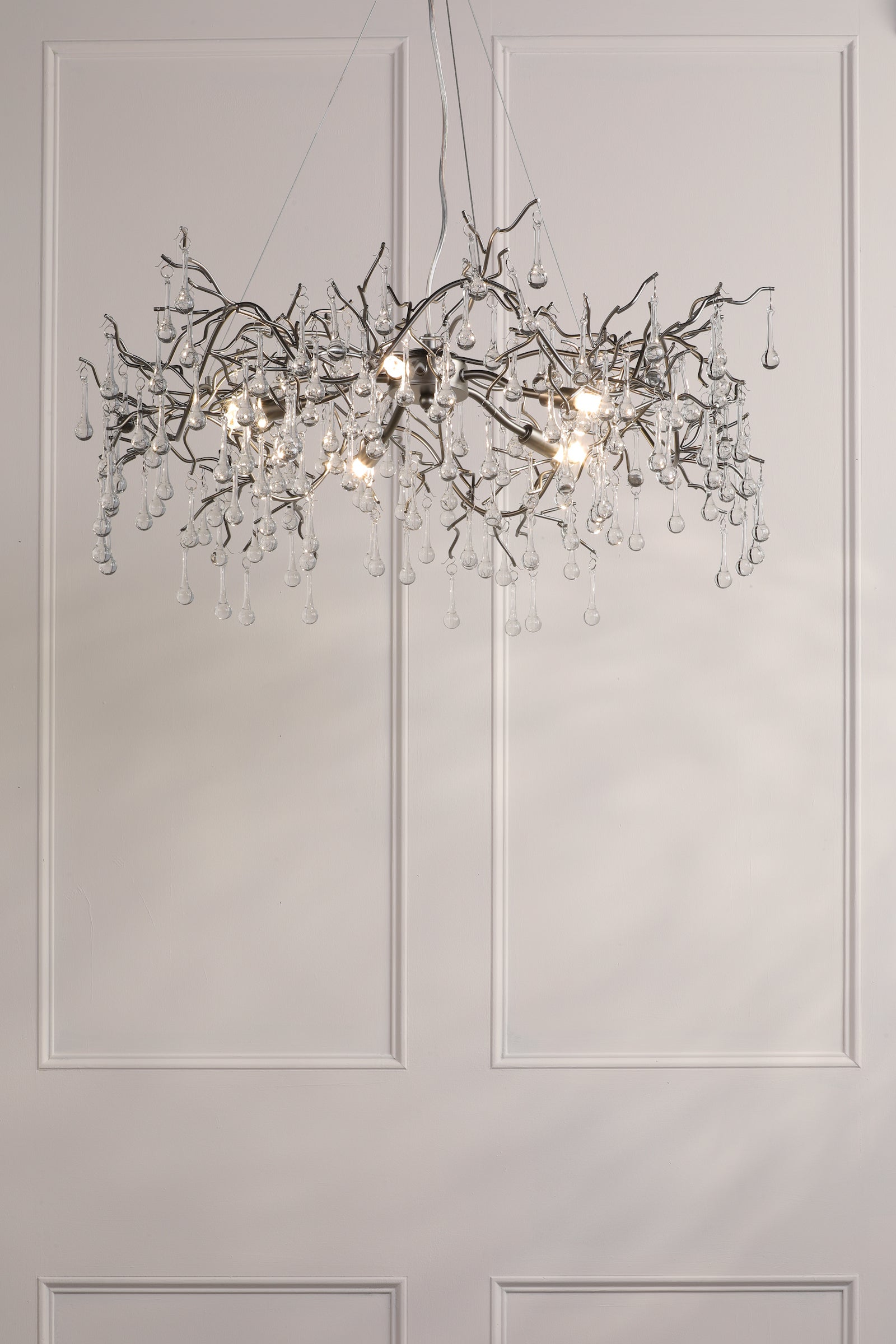 Laura Ashley Willow Lampadario a 5 Luci in Peltro Satinato e Cristallo