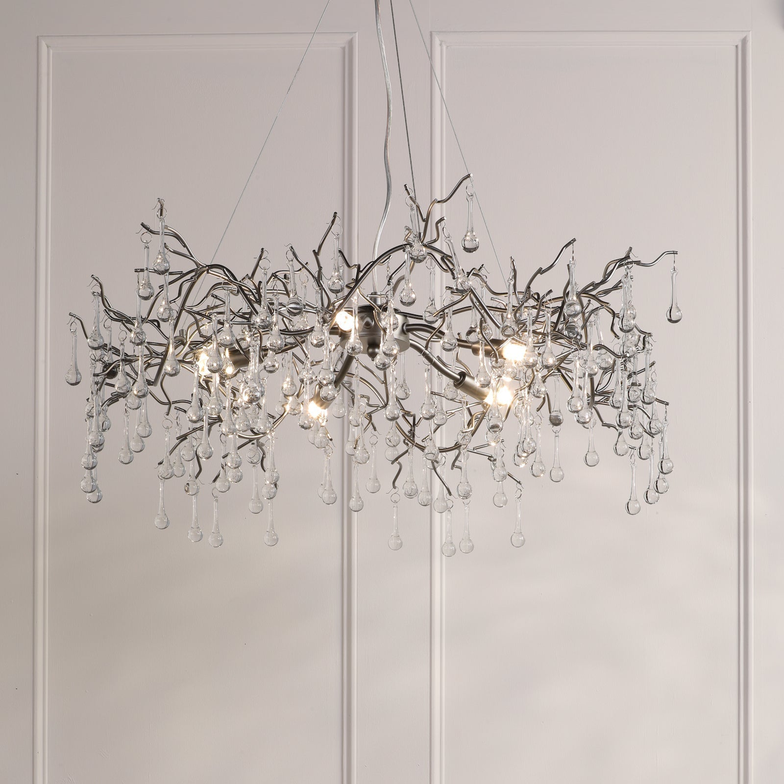 Laura Ashley Willow Lampadario a 5 Luci in Peltro Satinato e Cristallo