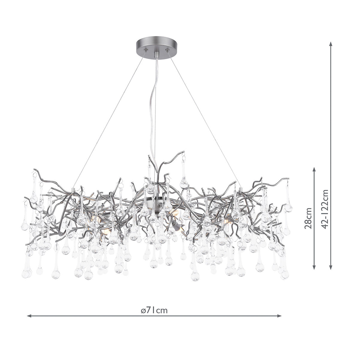 Laura Ashley Willow Lampadario a 5 Luci in Peltro Satinato e Cristallo