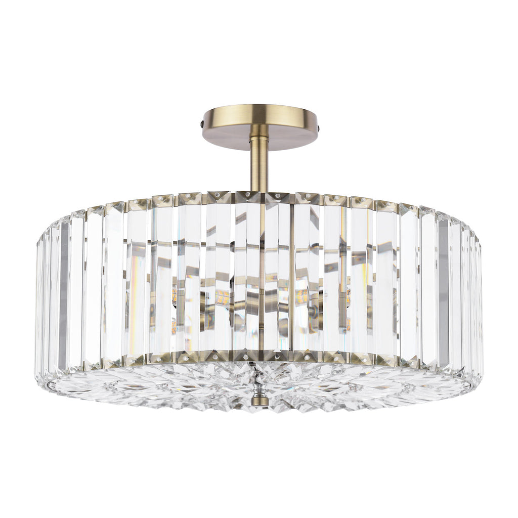 Laura Ashley Fernhurst 4 Luci Semi-Flush Cristallo e Ottone Antico