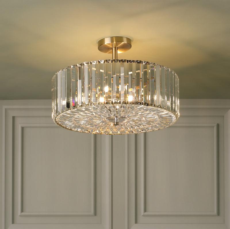 Laura Ashley Fernhurst 4 Luci Semi-Flush Cristallo e Ottone Antico
