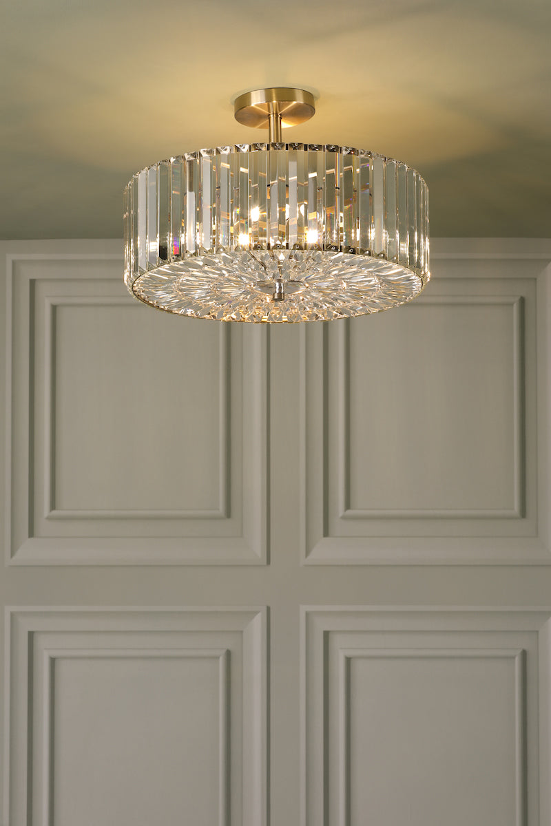 Laura Ashley Fernhurst 4 Luci Semi-Flush Cristallo e Ottone Antico