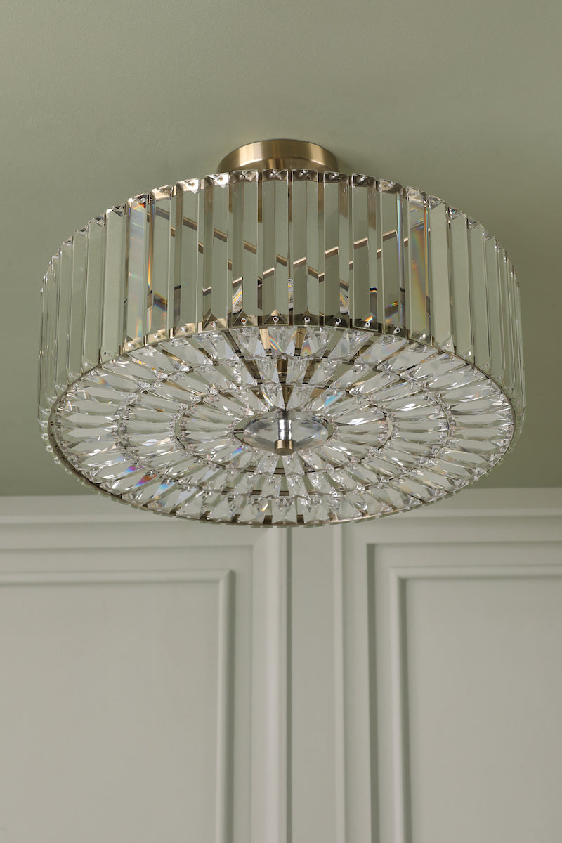 Laura Ashley Fernhurst 4 Luci Semi-Flush Cristallo e Ottone Antico