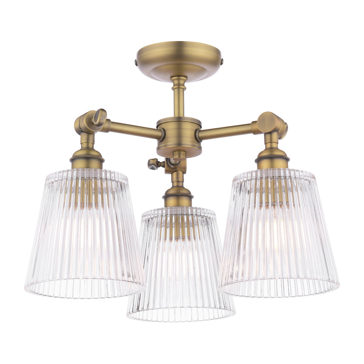 Laura Ashley Callaghan 3 Luci Semi-Flush Ottone Antico Matt e Vetro Rigato
