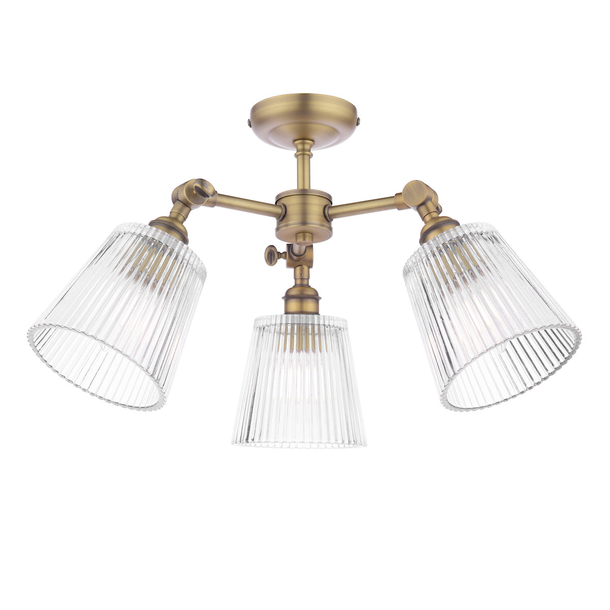 Laura Ashley Callaghan 3 Luci Semi-Flush Ottone Antico Matt e Vetro Rigato