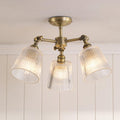 Laura Ashley Callaghan 3 Luci Semi-Flush Ottone Antico Matt e Vetro Rigato