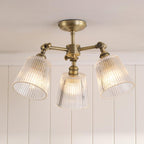 Laura Ashley Callaghan 3 Luci Semi-Flush Ottone Antico Matt e Vetro Rigato