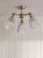 Laura Ashley Callaghan 3 Luci Semi-Flush Ottone Antico Matt e Vetro Rigato