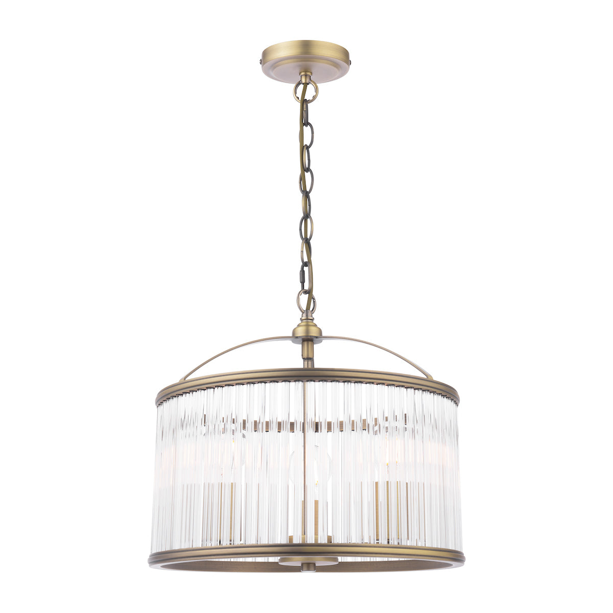 Laura Ashley Sutton Sospensione a 3 Luci Ottone Anticato Opaco e Vetro Rigato