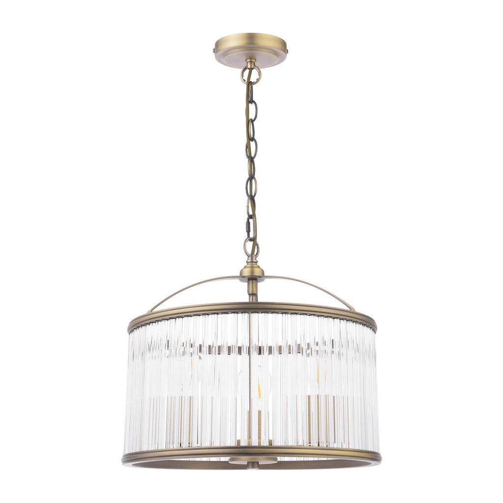Laura Ashley Sutton Sospensione a 3 Luci Ottone Anticato Opaco e Vetro Rigato