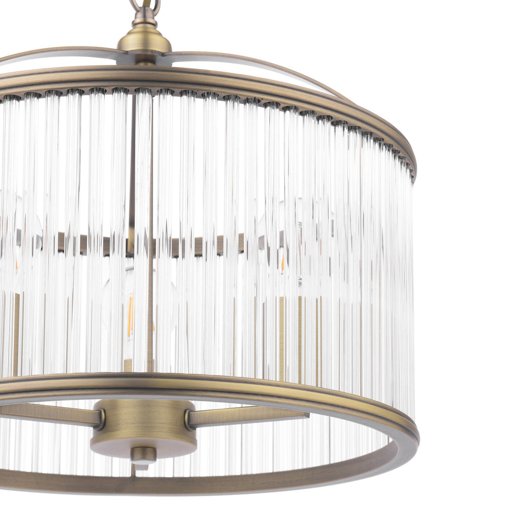 Laura Ashley Sutton Sospensione a 3 Luci Ottone Anticato Opaco e Vetro Rigato