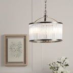 Laura Ashley Sutton Sospensione a 3 Luci Ottone Anticato Opaco e Vetro Rigato