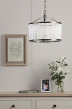 Laura Ashley Sutton Sospensione a 3 Luci Ottone Anticato Opaco e Vetro Rigato