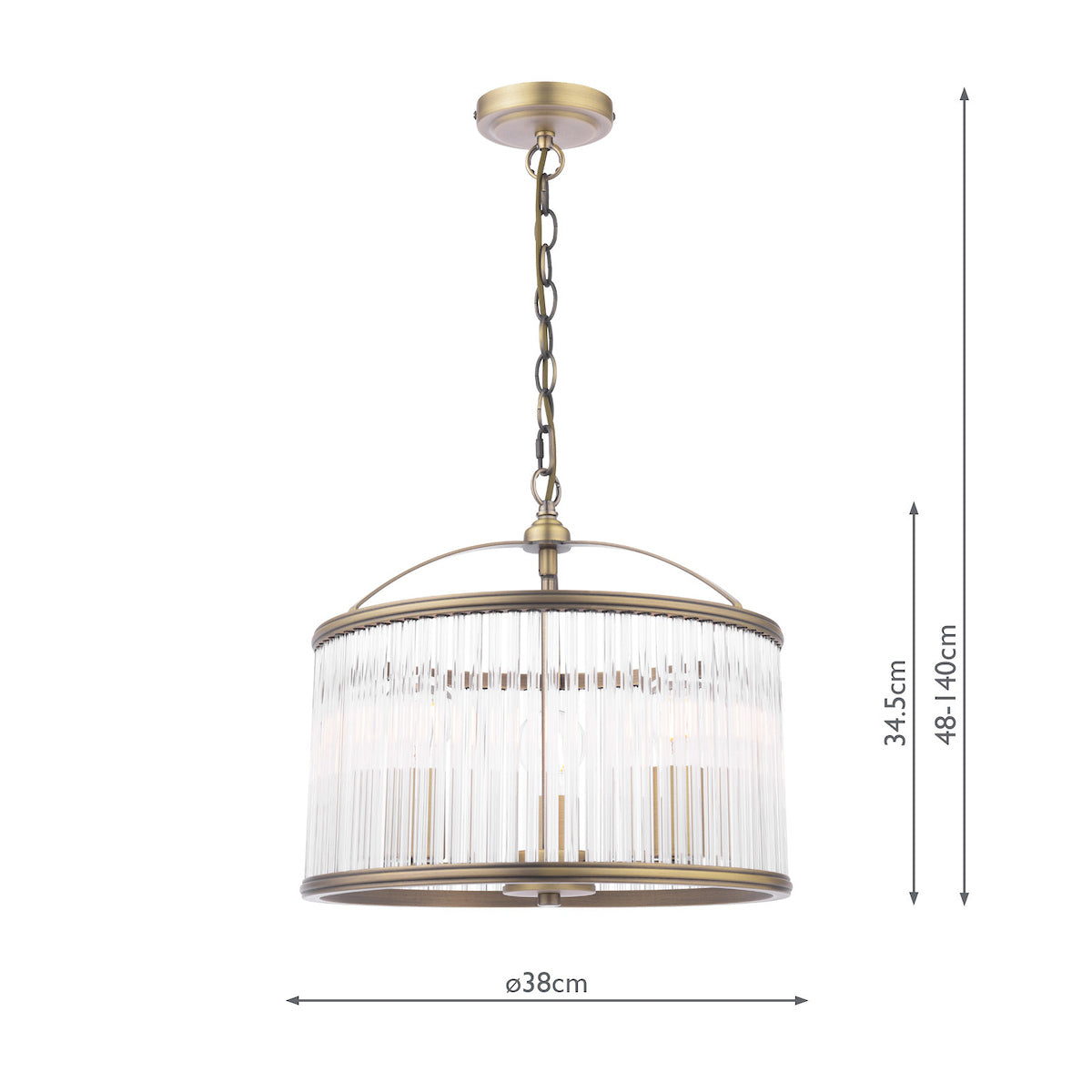 Laura Ashley Sutton Sospensione a 3 Luci Ottone Anticato Opaco e Vetro Rigato