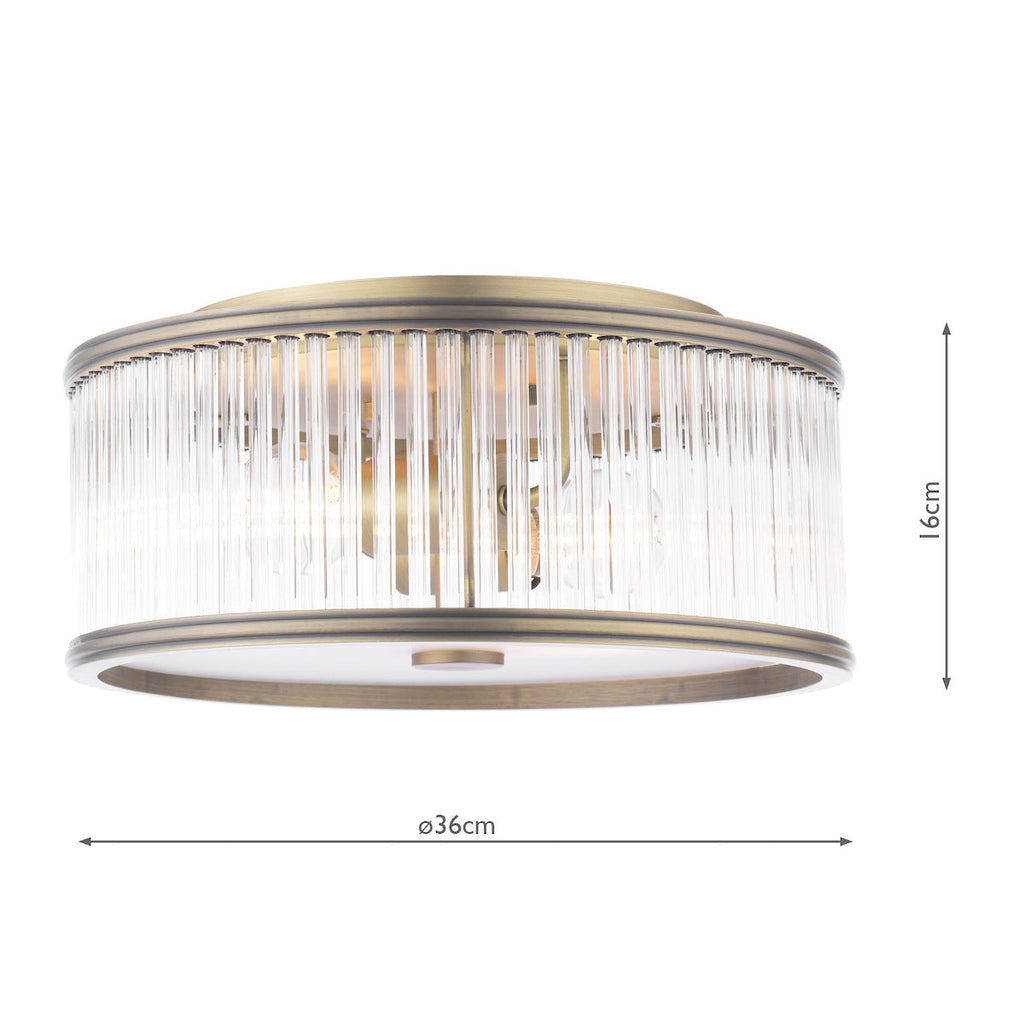 Laura Ashley Sutton 2 Luci Flush Ottone Anticato Matt e Vetro Rigato