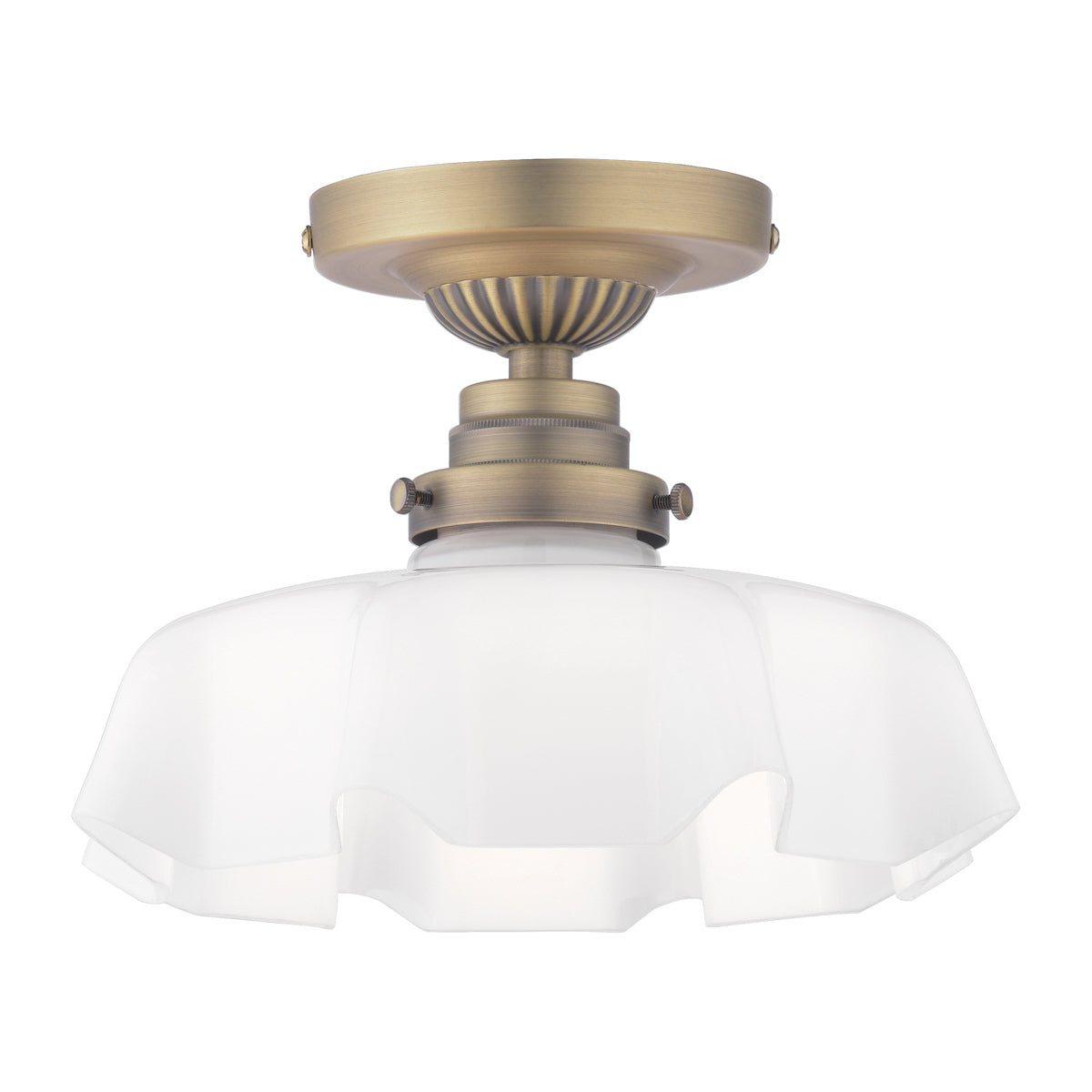 Laura Ashley Banham Semi-Flush Ottone Anticato Matt e Vetro Bianco