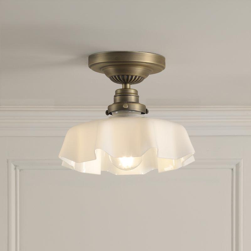 Laura Ashley Banham Semi-Flush Ottone Anticato Matt e Vetro Bianco